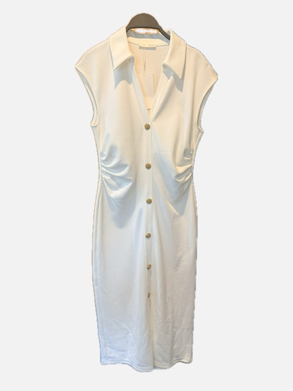Zara White Sleeveless Button-Front Midi Dress with Collar